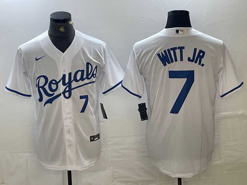 Men%27s Kansas City Royals #7 Bobby Witt Jr Number White Cool Base Stitched MLB Jersey->kansas city royals->MLB Jersey